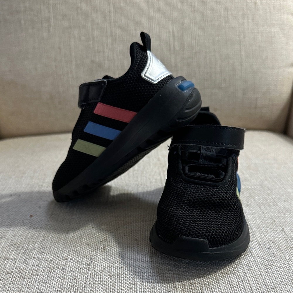 Adidas Kids Black Sneakers with Multicolor Stripes